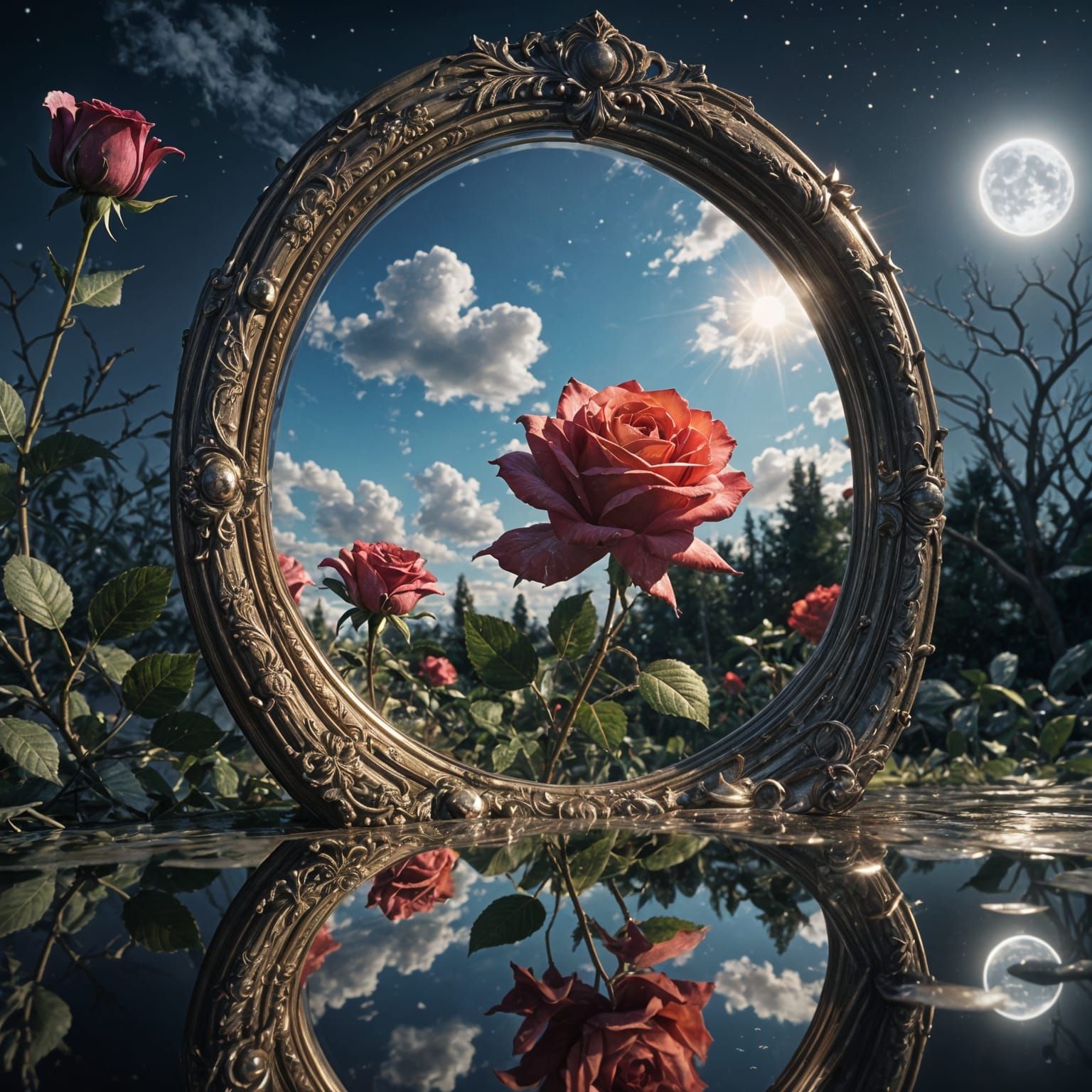 Ethereal Rose Reflected with Dynamic Lighting