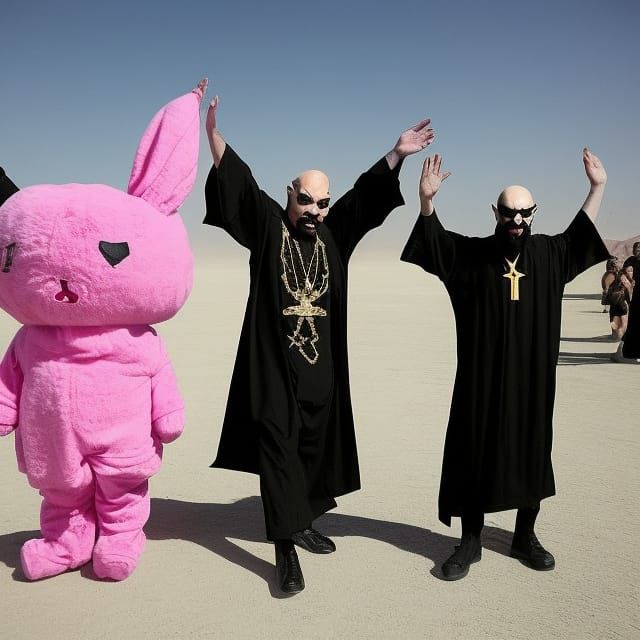 Man in Black Robes Rides Bike at Burning Man