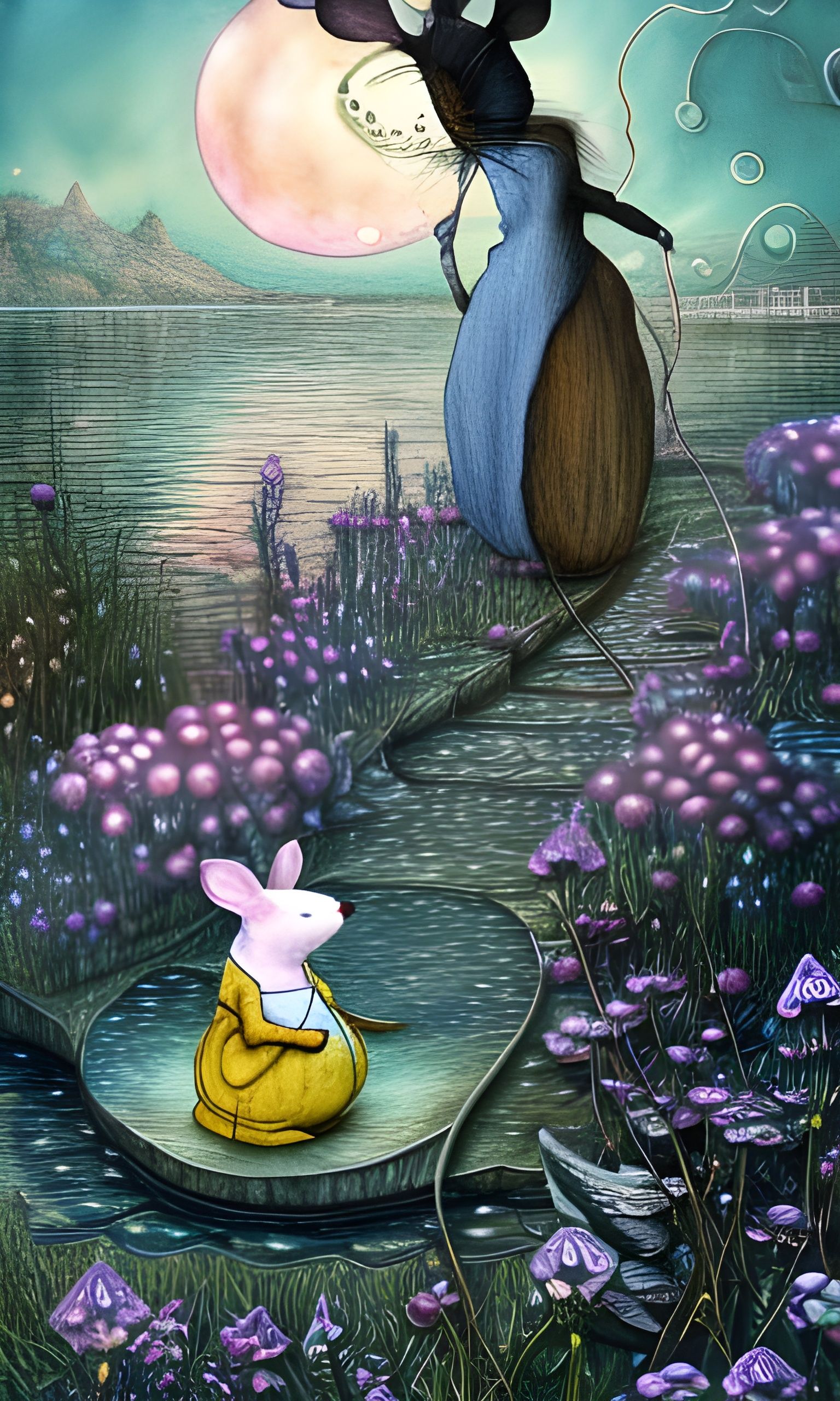 Mouse in Silver Lace by Moonlit Lake