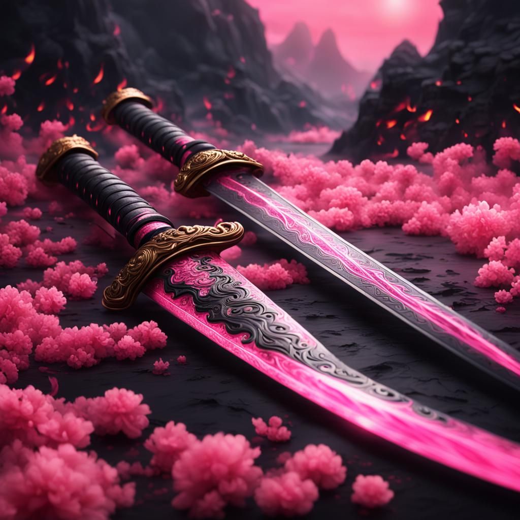 Pink and Black Japanese Sword Digital Art