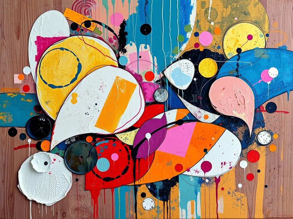 Abstract Mixed Media Composition with Metallic Accents