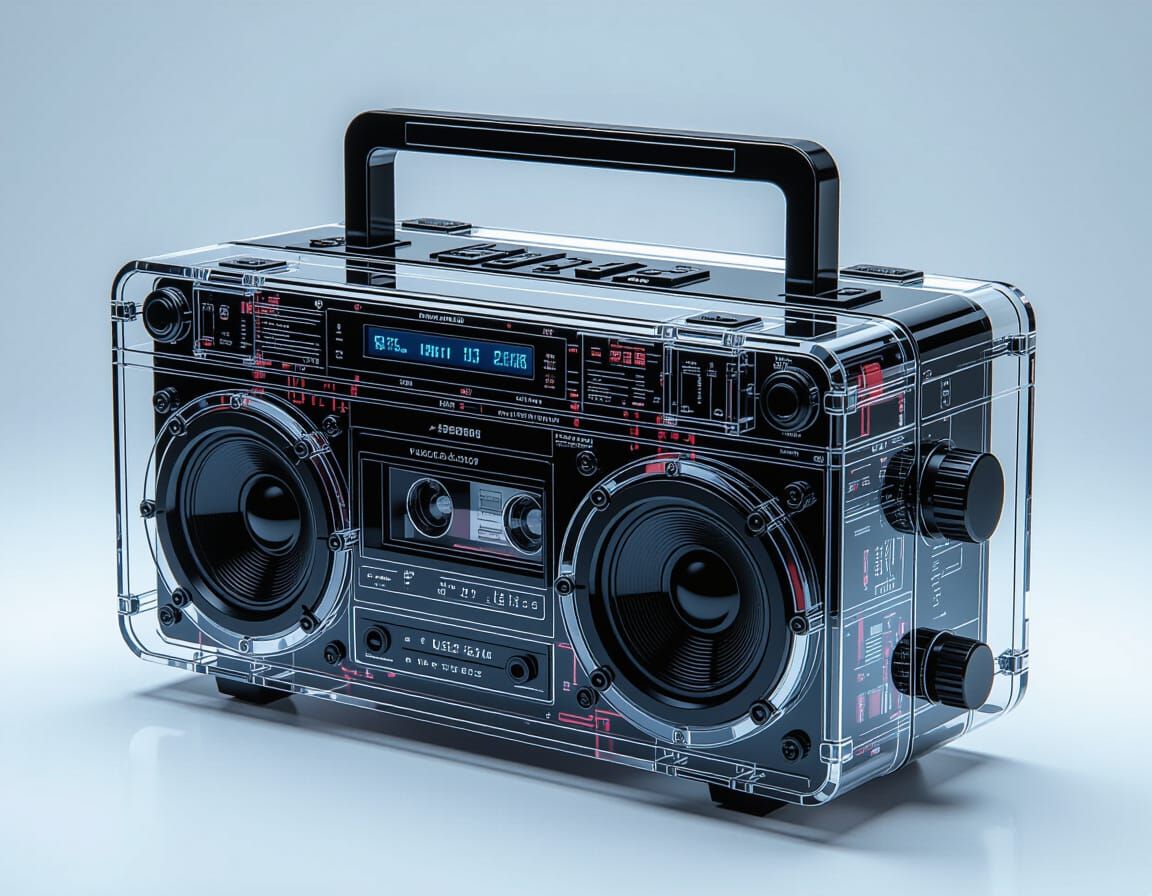 Retro Boombox: Transparent Acrylic Futuristic Design