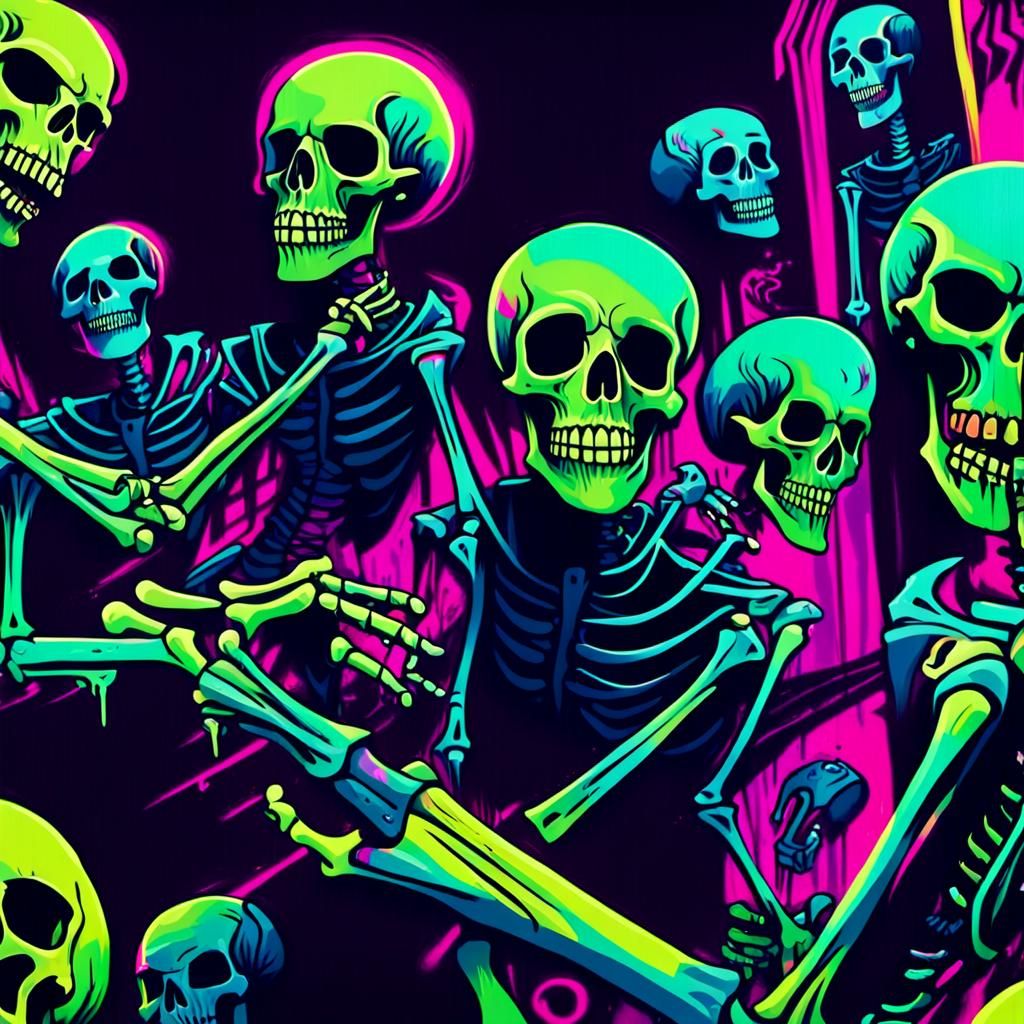 Dancing Skeletons in Graffiti Art Style