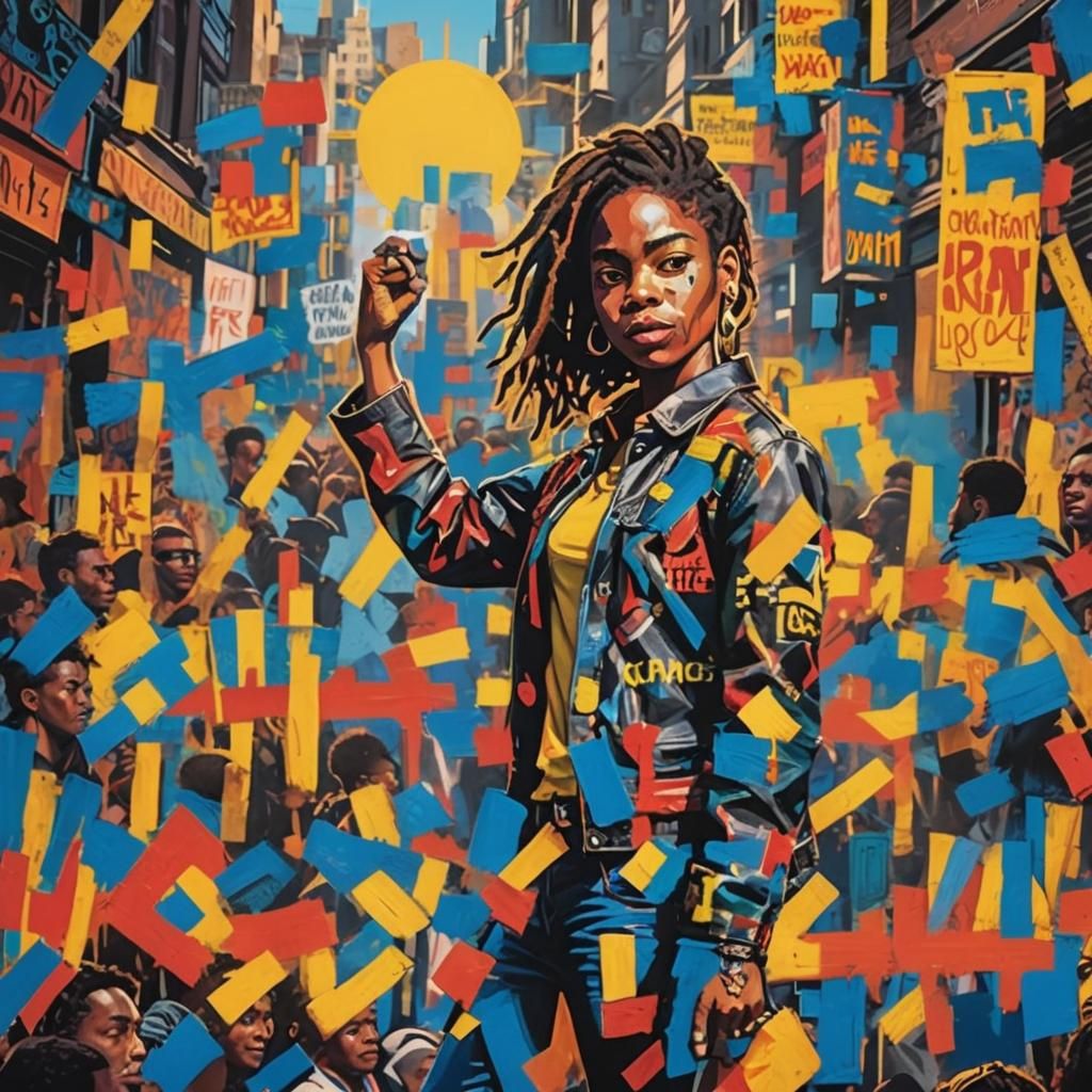 Vibrant Protest Art in Basquiat-Inspired Style