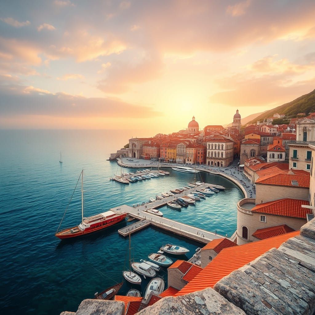 Majestic Dubrovnik Harbor in Golden Light