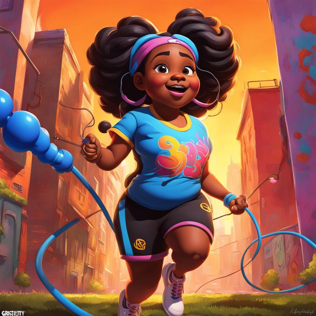 Girl Jumping Rope: Graffiti Art Style, 3D Digital Render