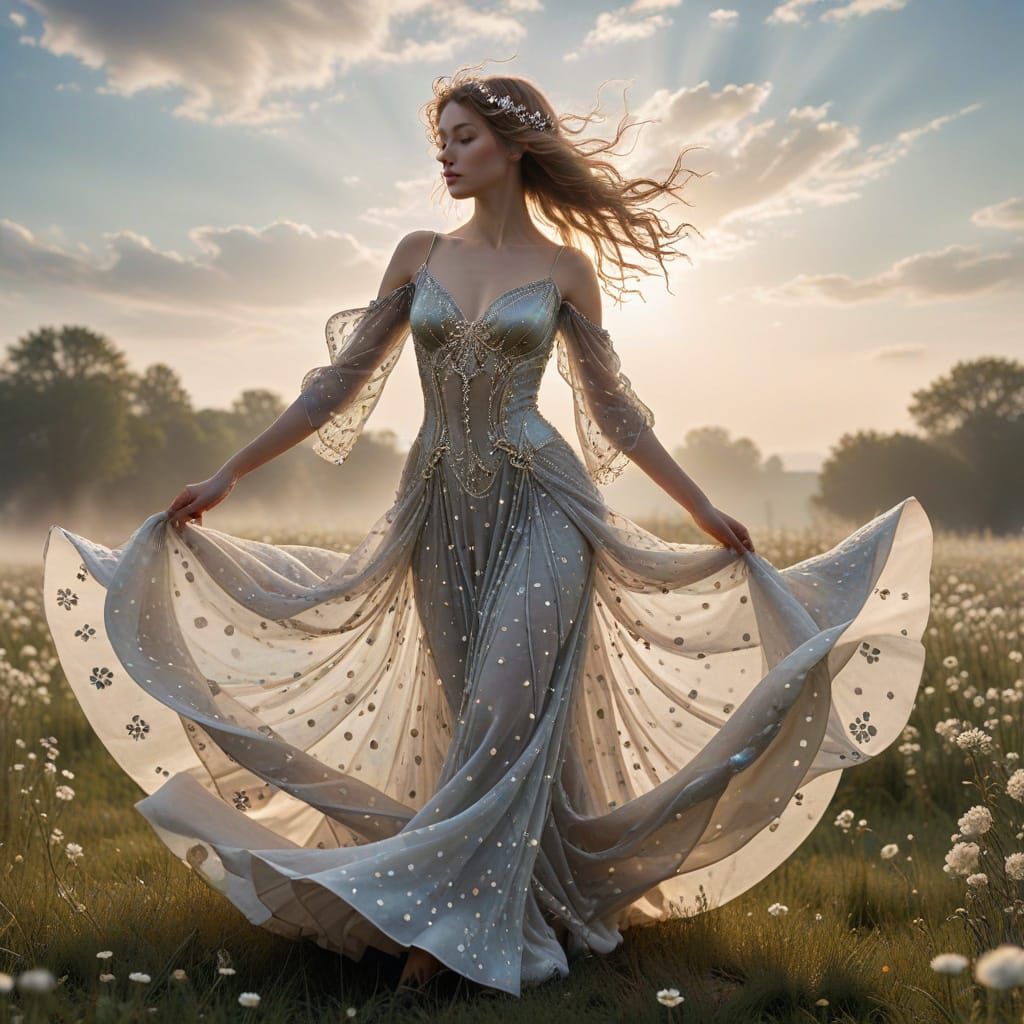 Polka Dot Dancer in Art Nouveau Fantasy Scene