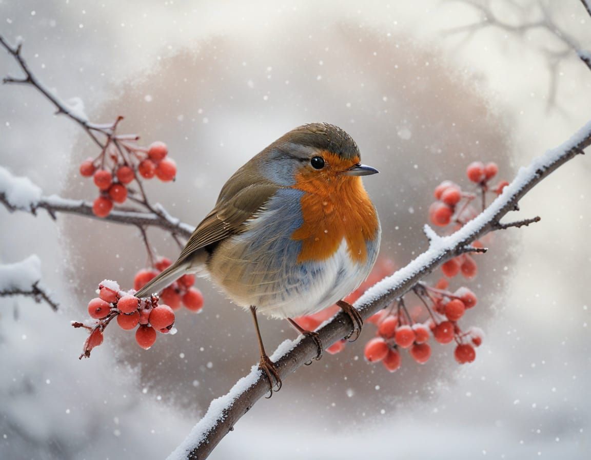 Peaceful Robin in Muted Winter Snow Scene