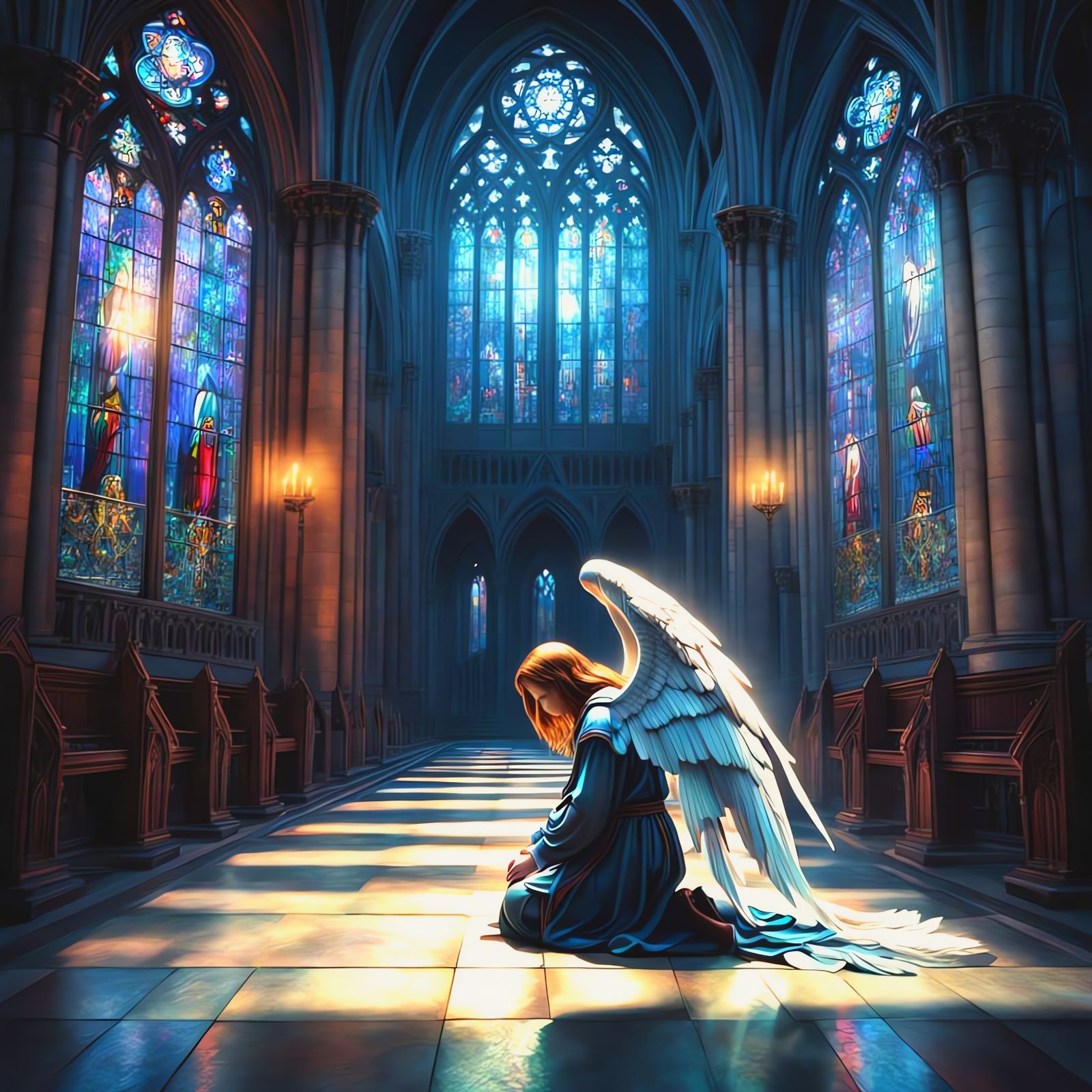 Ethereal Angel in a Gothic Cathedral
