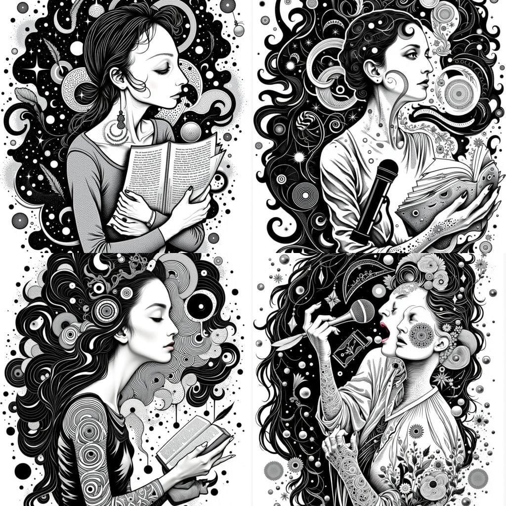 Fractured Collage Illustration of a Dancing Poet