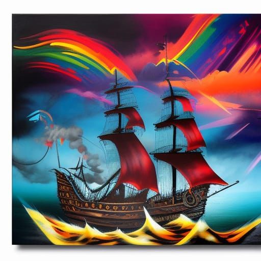 Pirate Ship in Storm, Graffiti Art Style