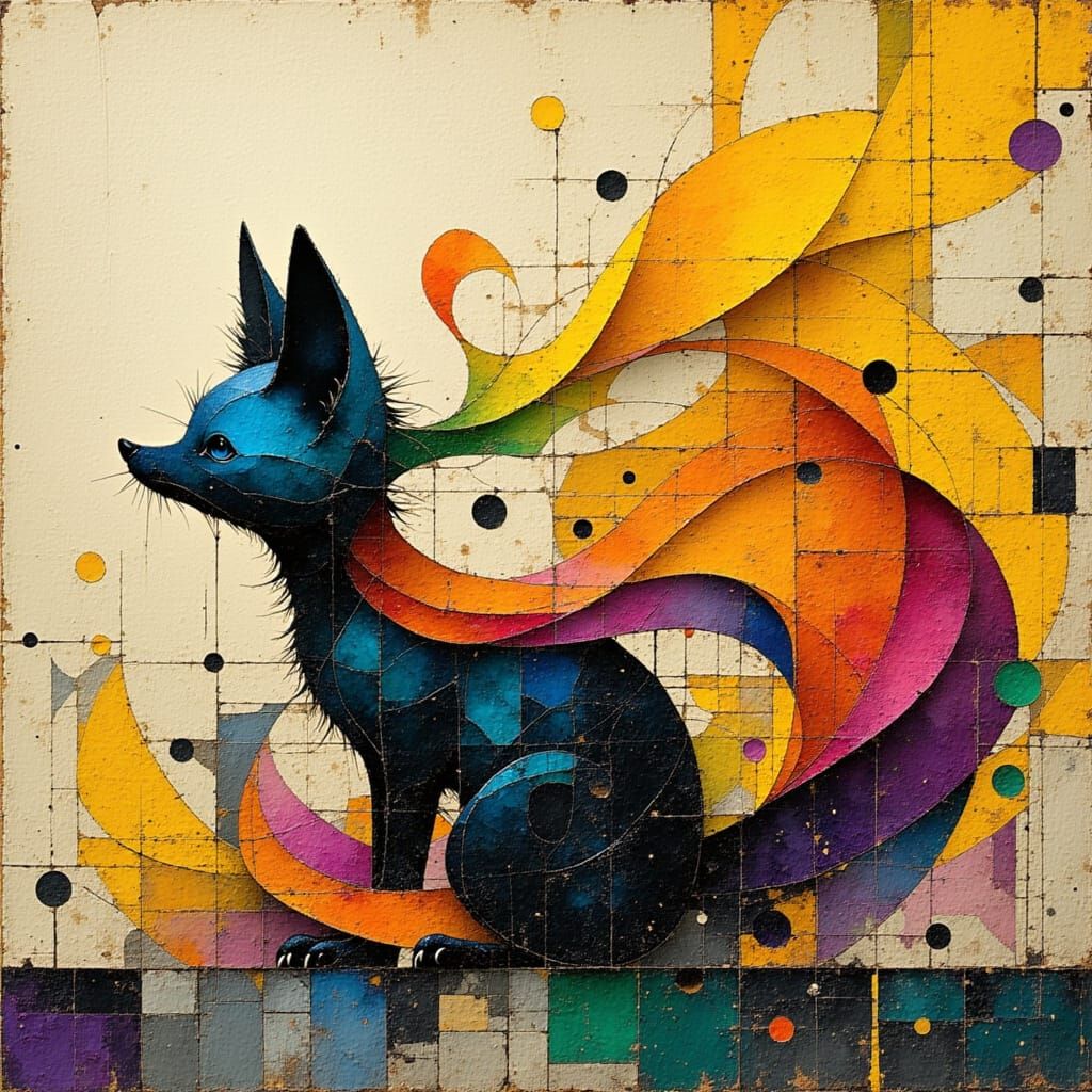 Vibrant Fox Silhouette in Abstract Geometric Art