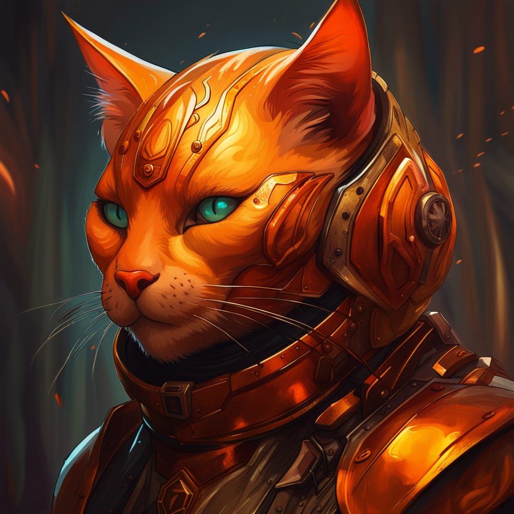 Armored Orange Cat in Fantasy Concept Art