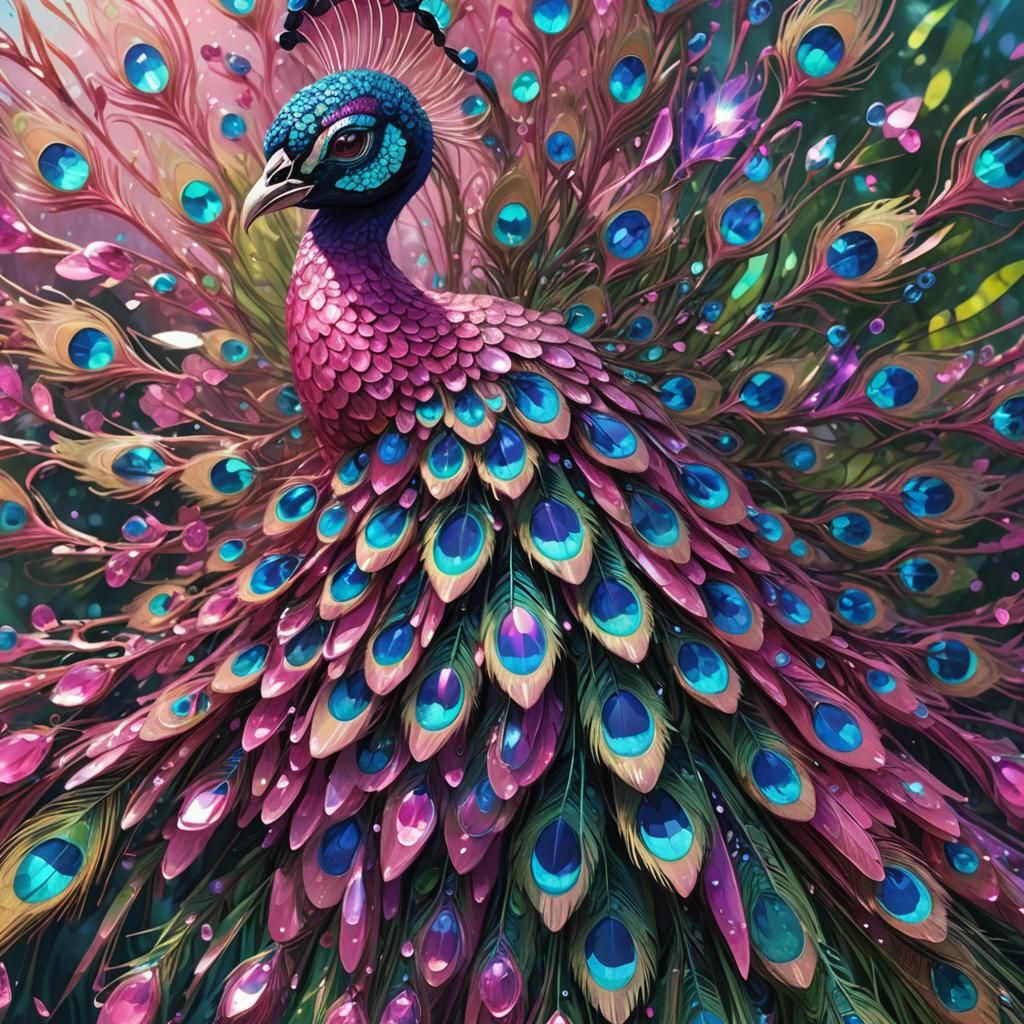 Cyber Peacock in Futuristic Digital Garden