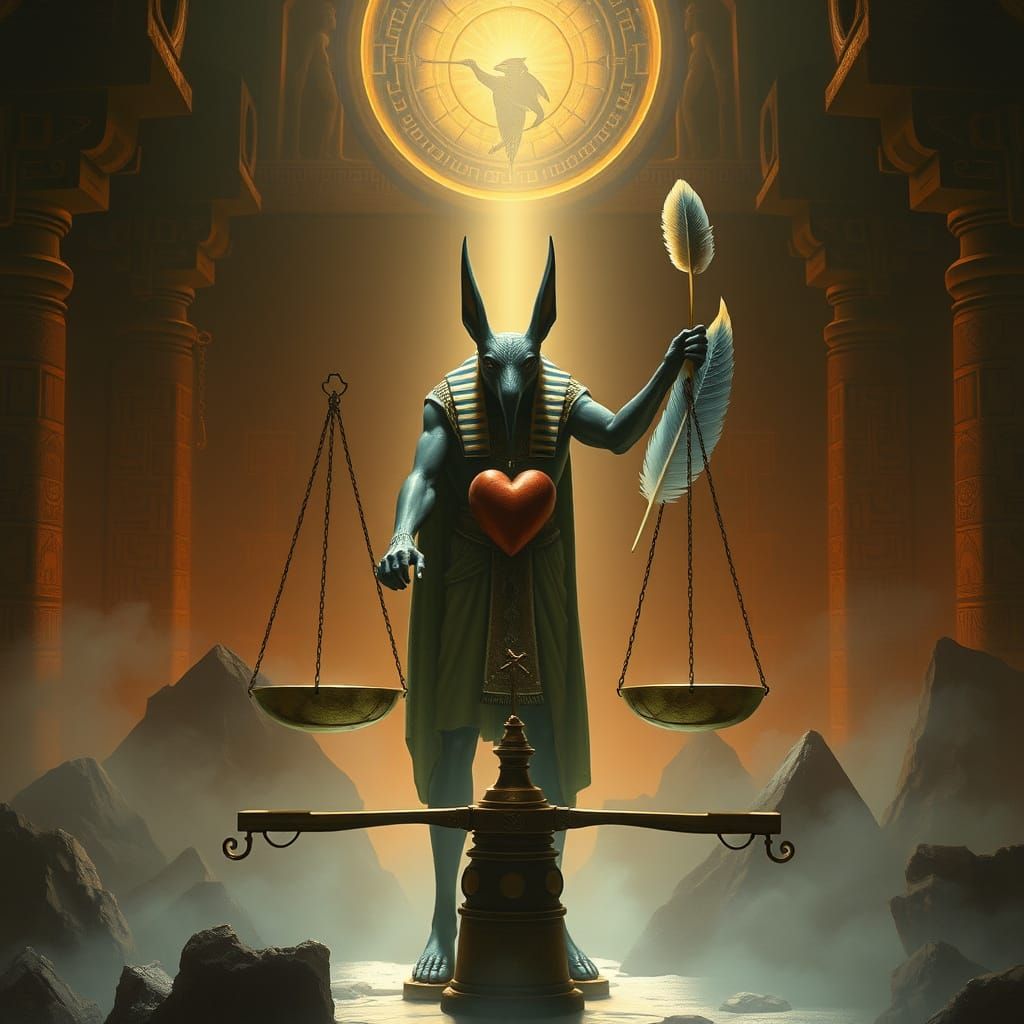 Anubis Weighing Heart in Mystical Underworld