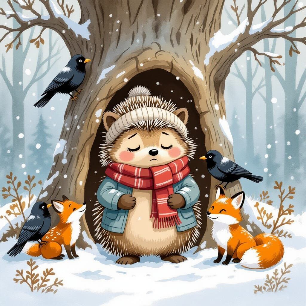 Harun the Hedgehog and Friends in Watercolor Style