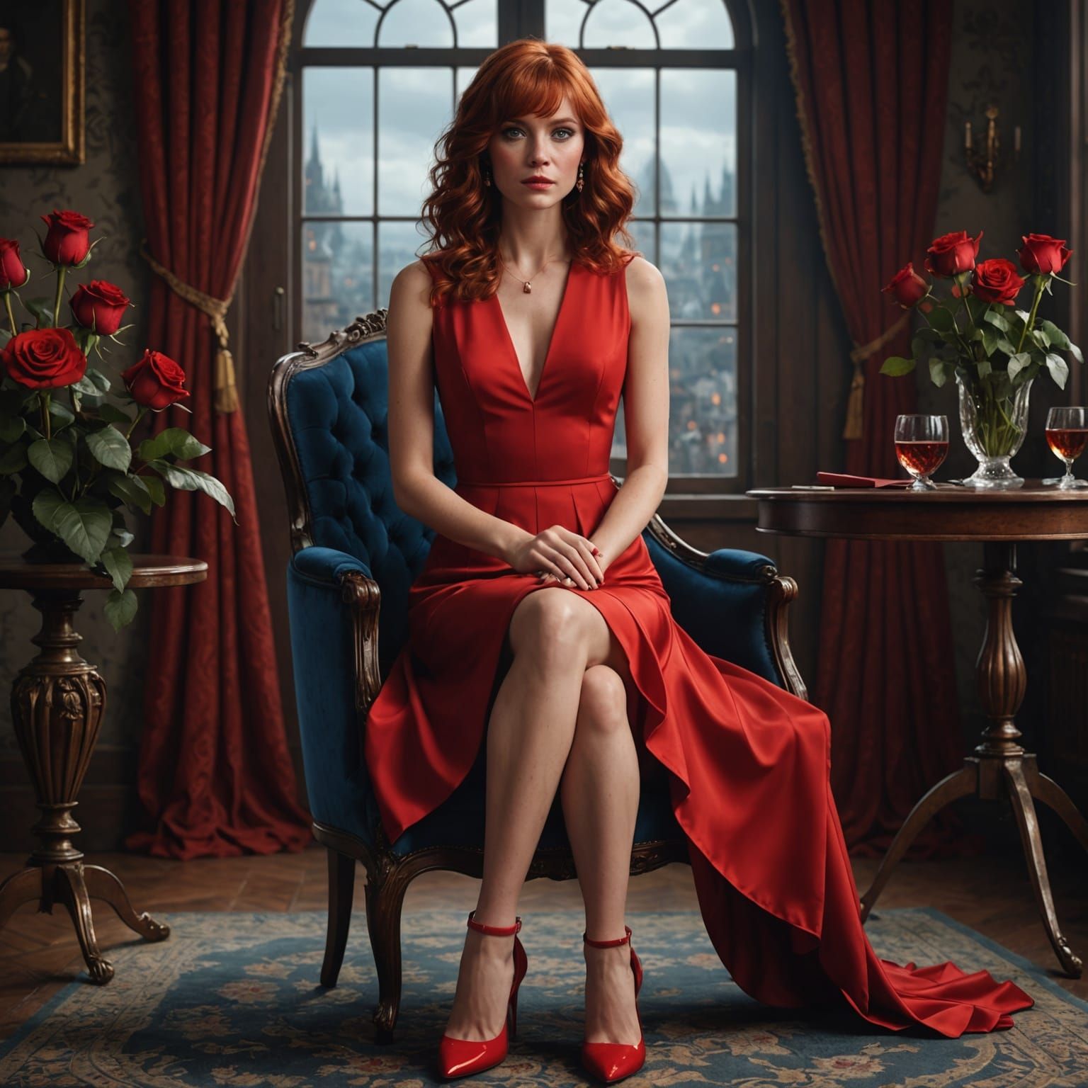 Lady in Regal Attire Surrounded by Elegance