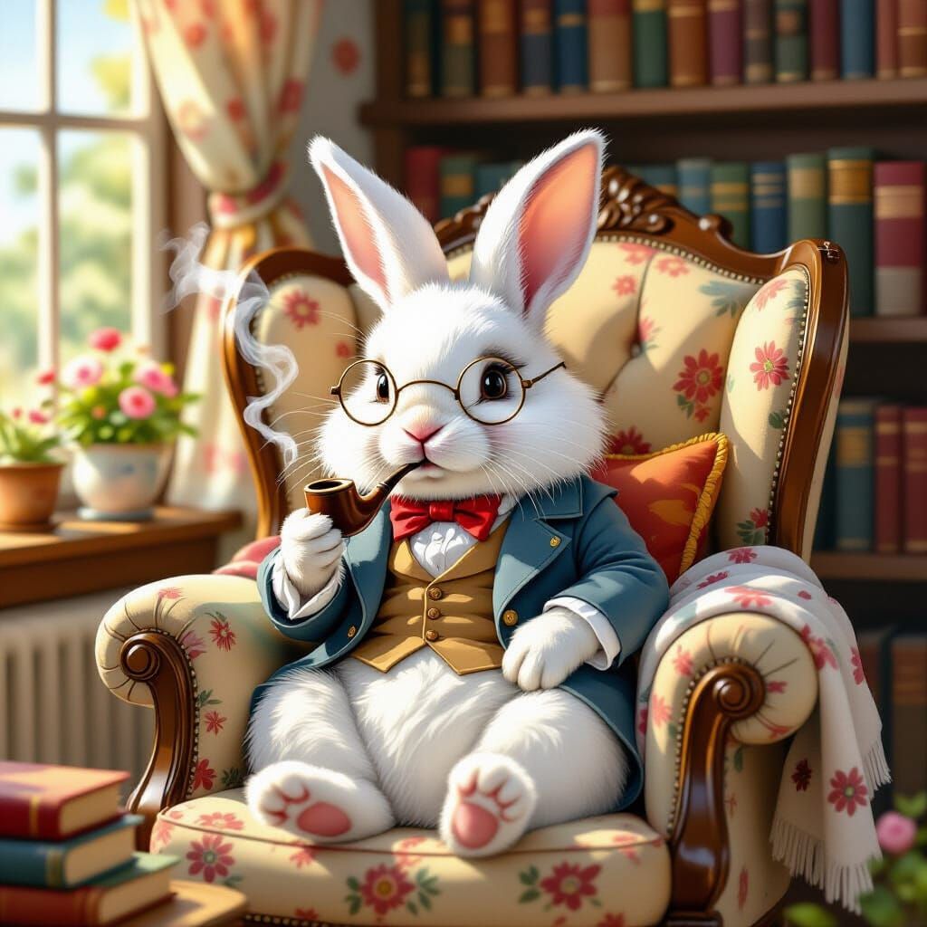 Rabbit in Armchair as Watercolor Illustration
