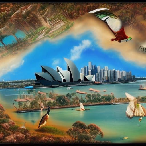 Parrots Fly Over Illustrated Map of Australia