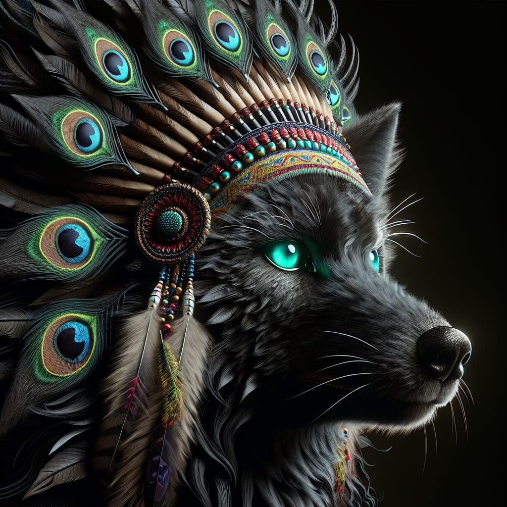 Native American Wolf Hybrid Portrait in Digital Art