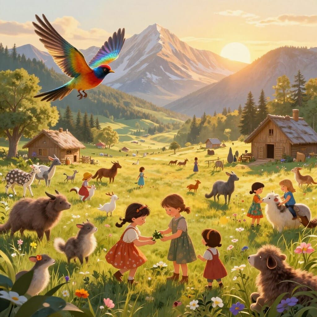 Magical Mountain Farm With Rare Animals and Children