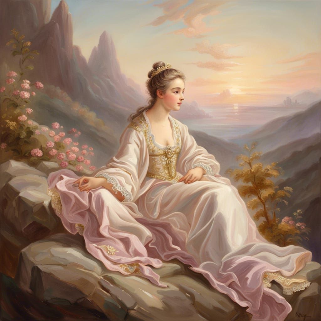 French Rococo Girl in White Robe Painting