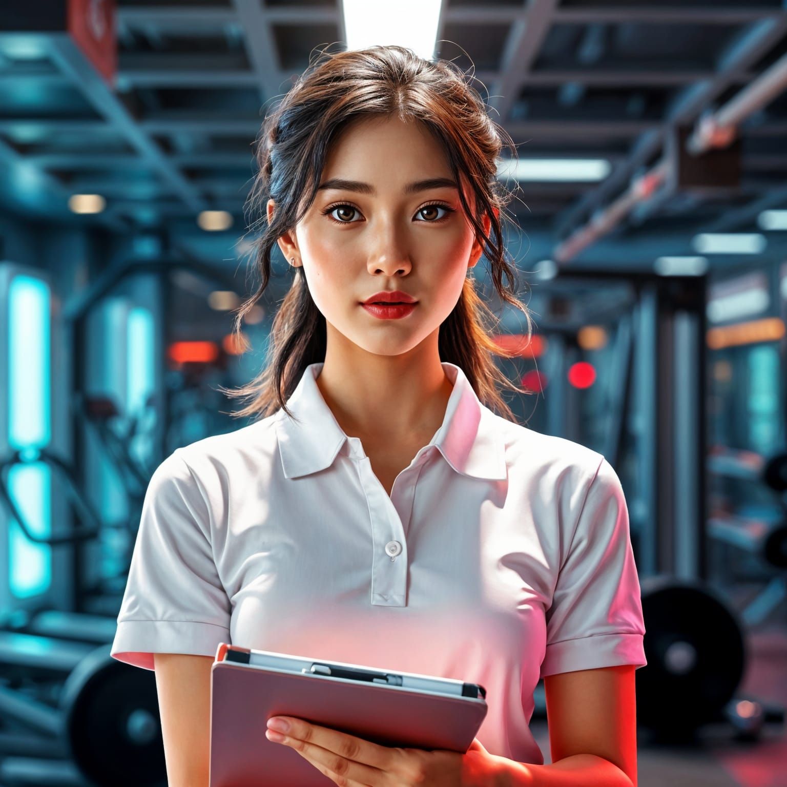 Asian Woman at Gym: Hyperdetailed Digital Art