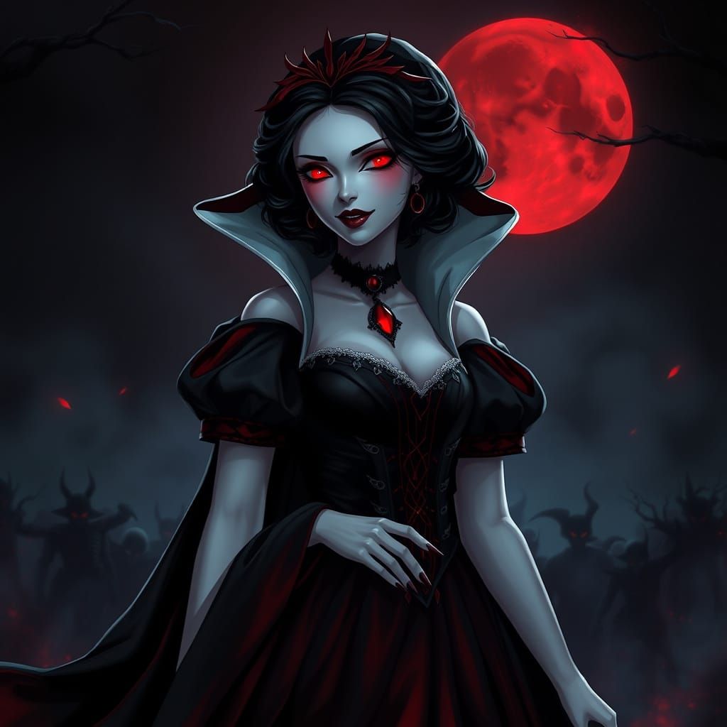 Semi-Realistic Anime Vampire Queen Snow White Reigns in Dark...