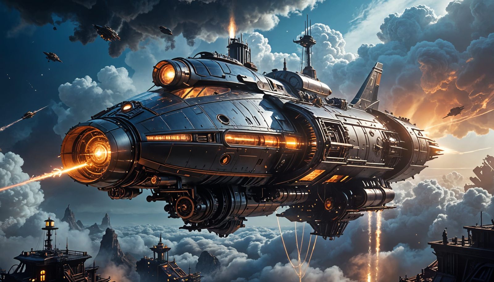 Steampunk Starship Sails Through Gear-Filled Sky