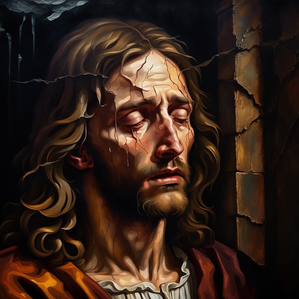 Jesus Weeping: A Baroque Oil Painting