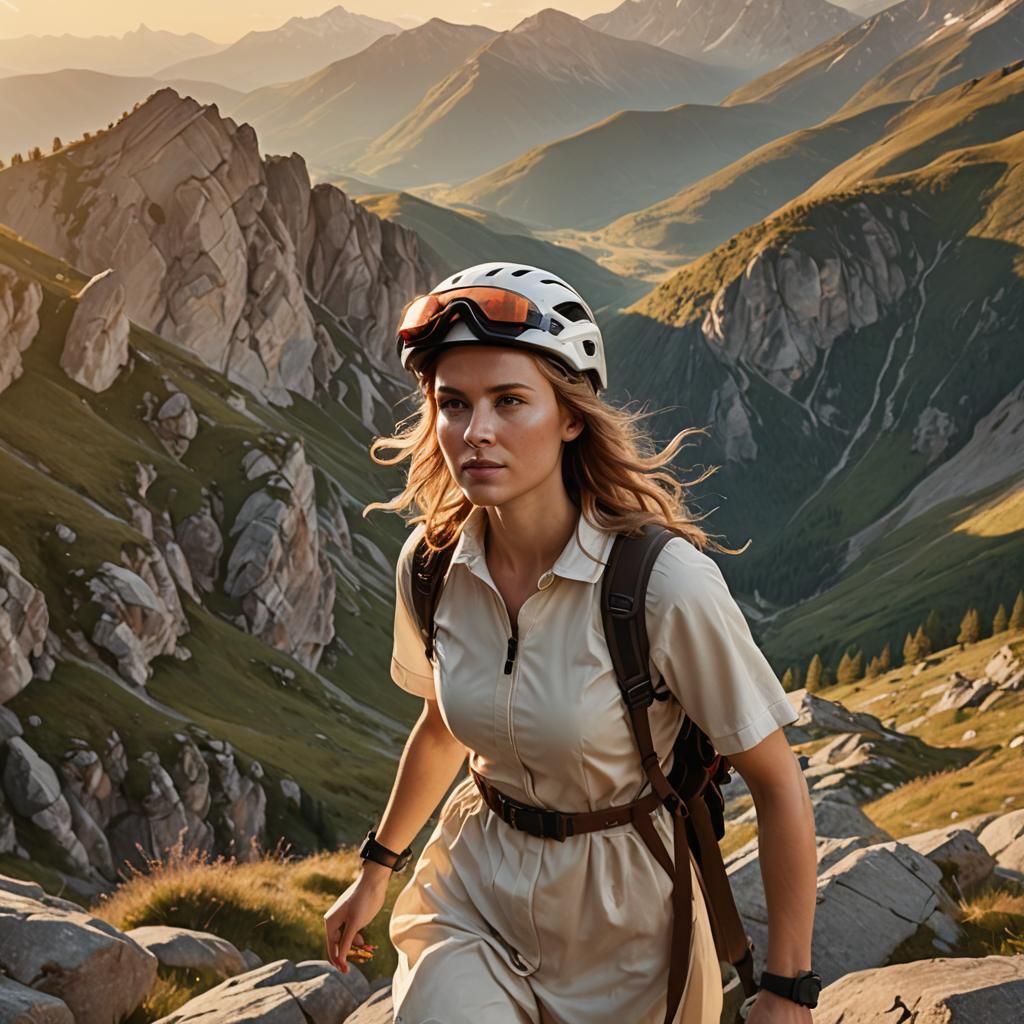 Polish Woman Climbing Mountains: Photorealistic Digital Art