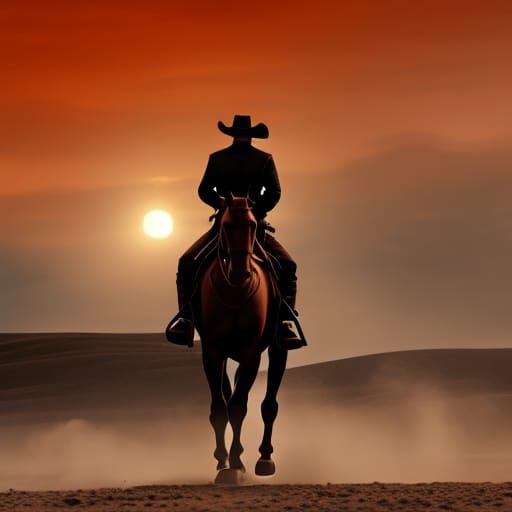 Lonely Cowboy Rides into Wild West Sunset