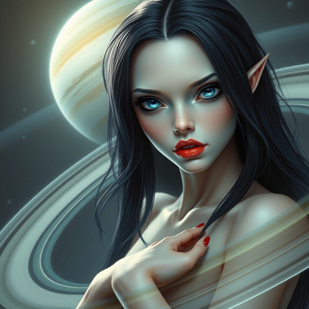 Ethereal Alien Goddess on Saturn's Rings