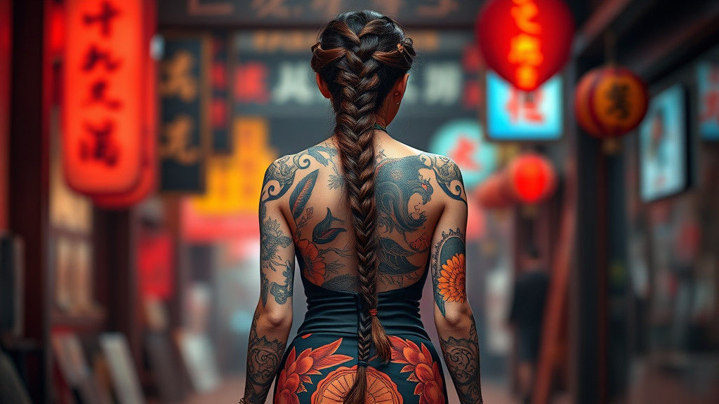 Cyberpunk Tattooed Woman with Anime Flair