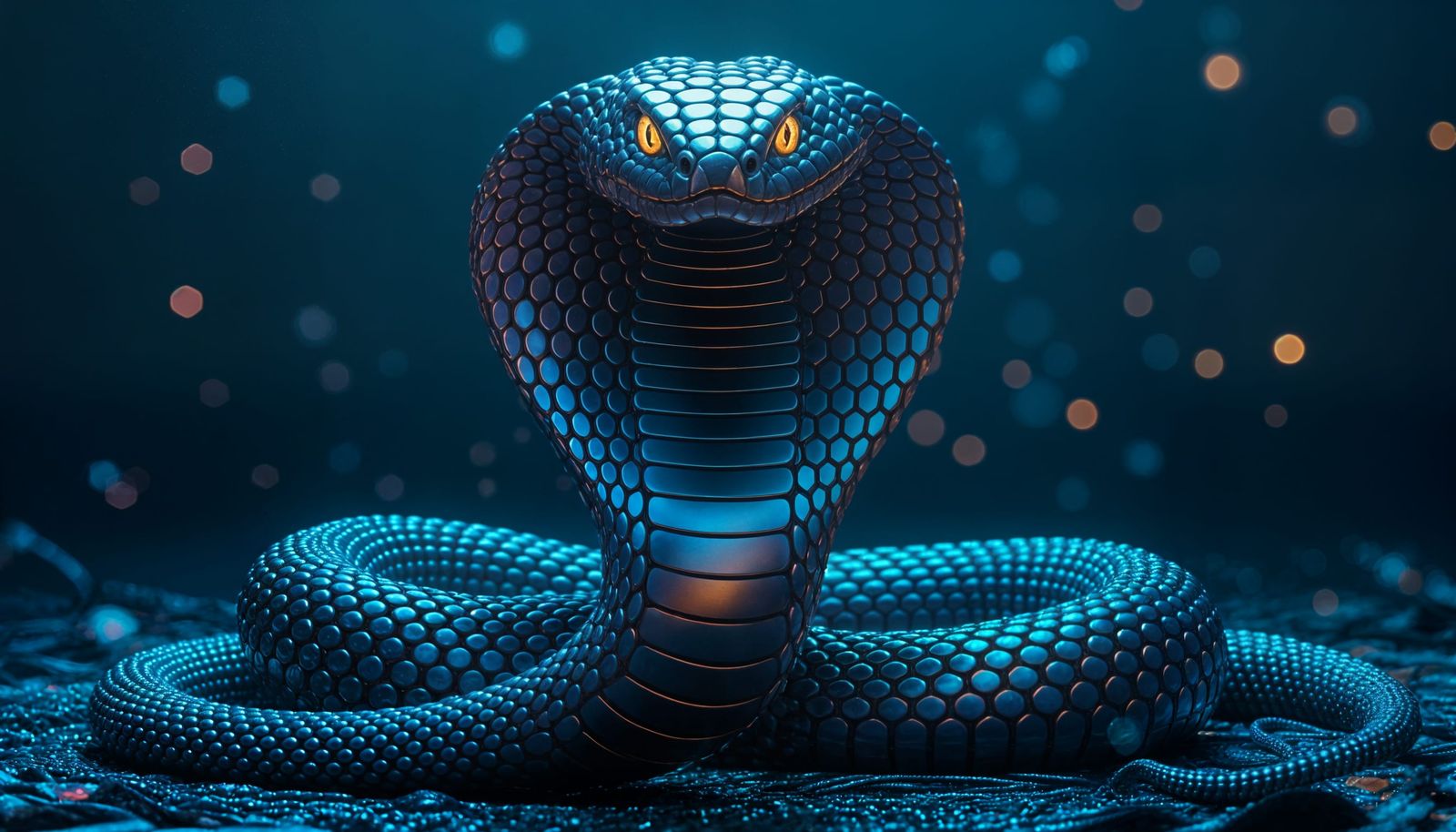 Glistening Beaded Cobra in Dark Ambient Lighting