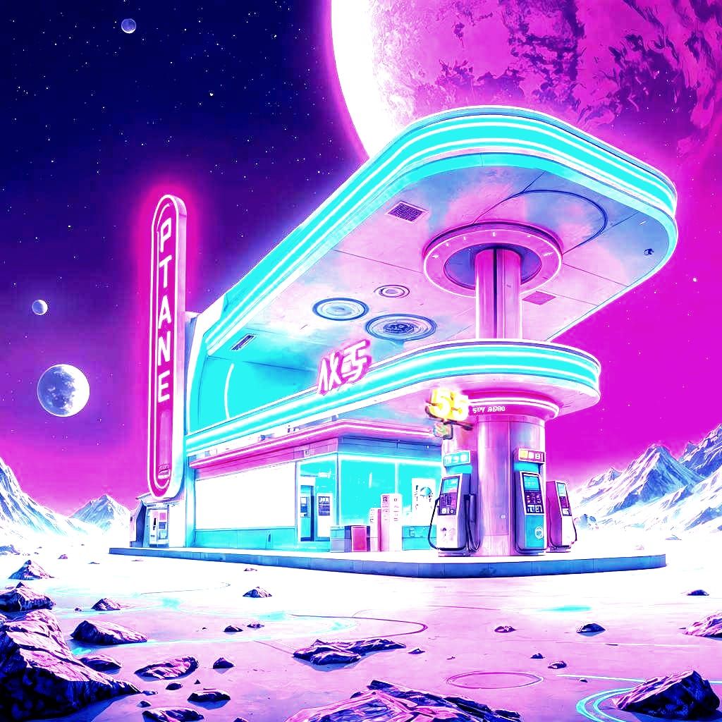 Alien Gas Station in Anime Manga Style