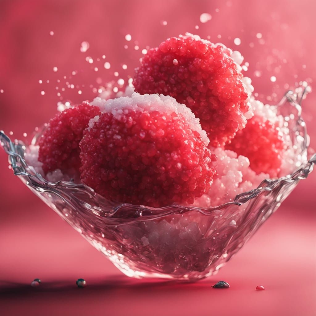 Vibrant Cherry Snow Cone in Hyperrealistic Splash Art