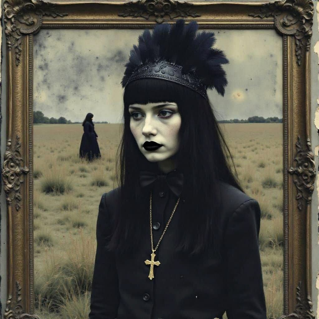 Goth Girl Portrait in Ornate Gilded Frame