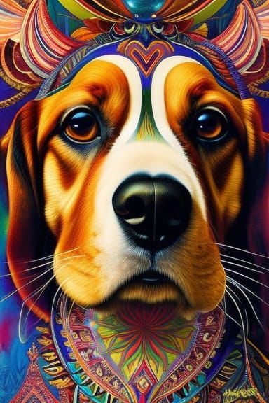 Elegant Basset Hound Digital Art in Oil Painting Style