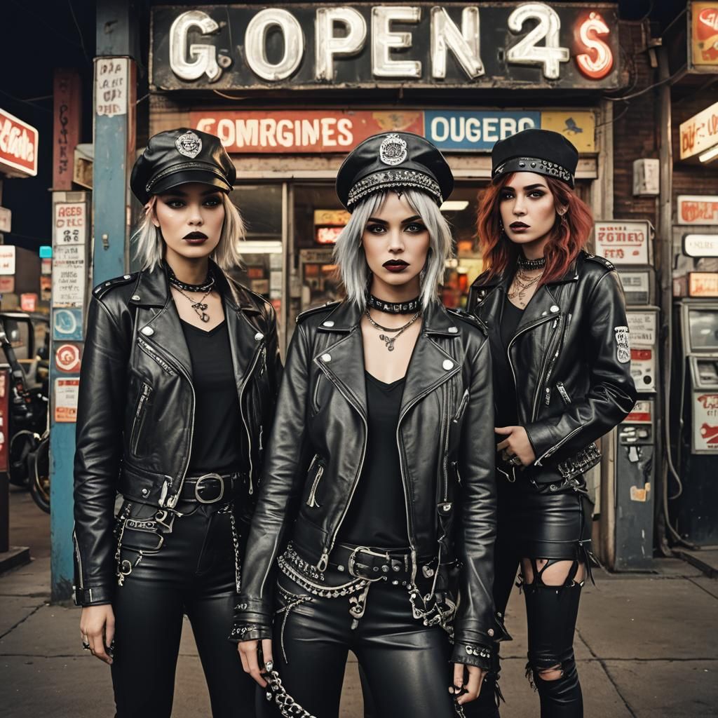 Edgy Women in Leather at Gritty Gas Station