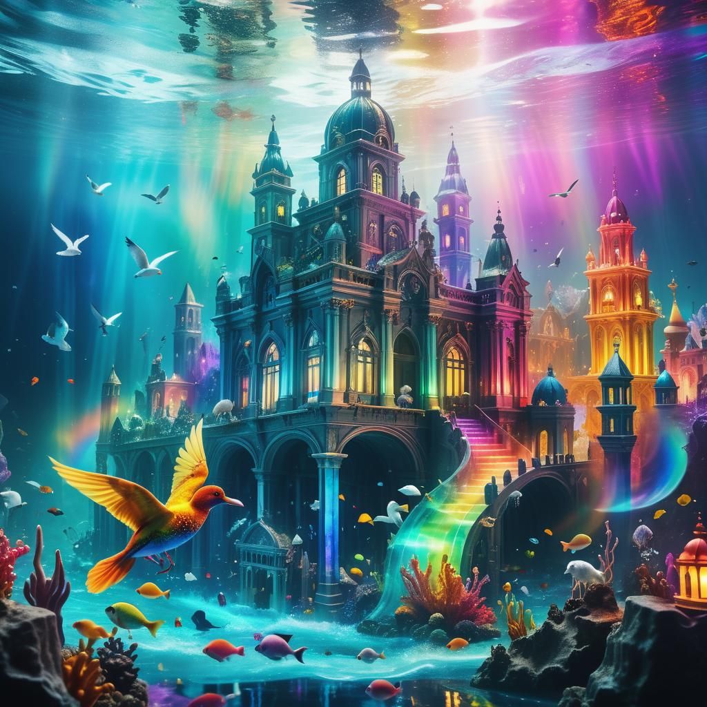 Baroque Underwater City in Crystal Glass