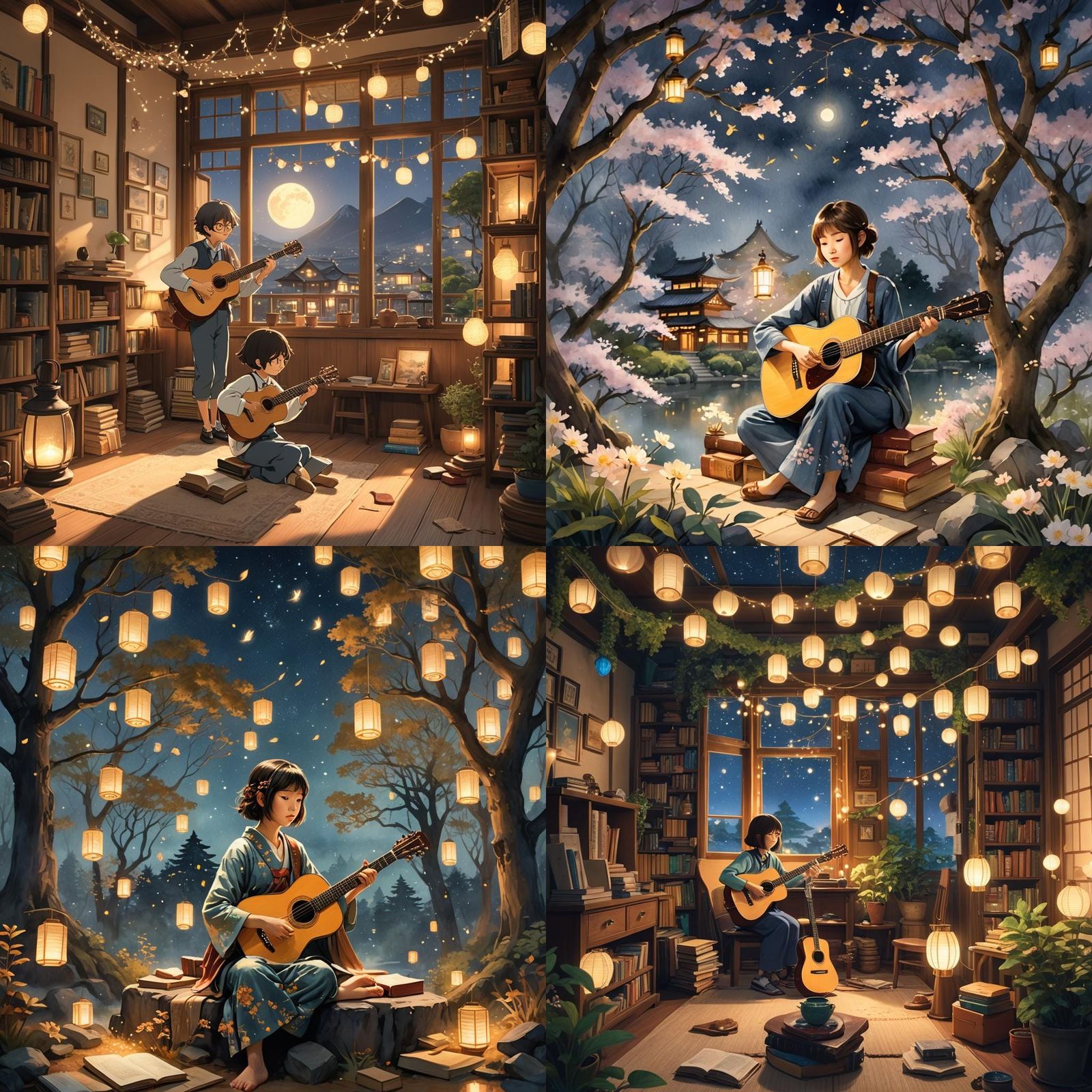 Chihiro's Guitar Serenade: A Cozy Miyazaki-Inspired Night