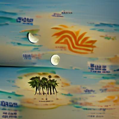 Sun and Moon Over Palm Trees
