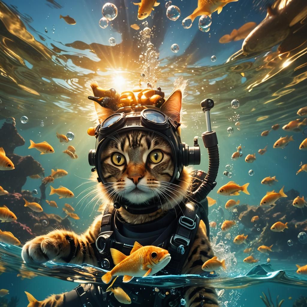 Scuba Cat Photographer in Hyper-Realistic Style