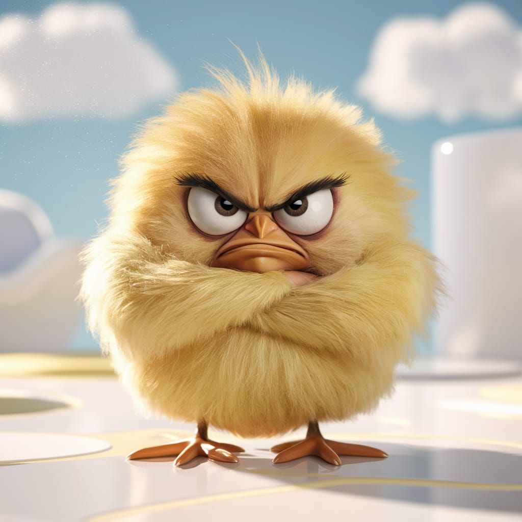 Grumpy Chick with Crossed Arms in Disney Pixar Style