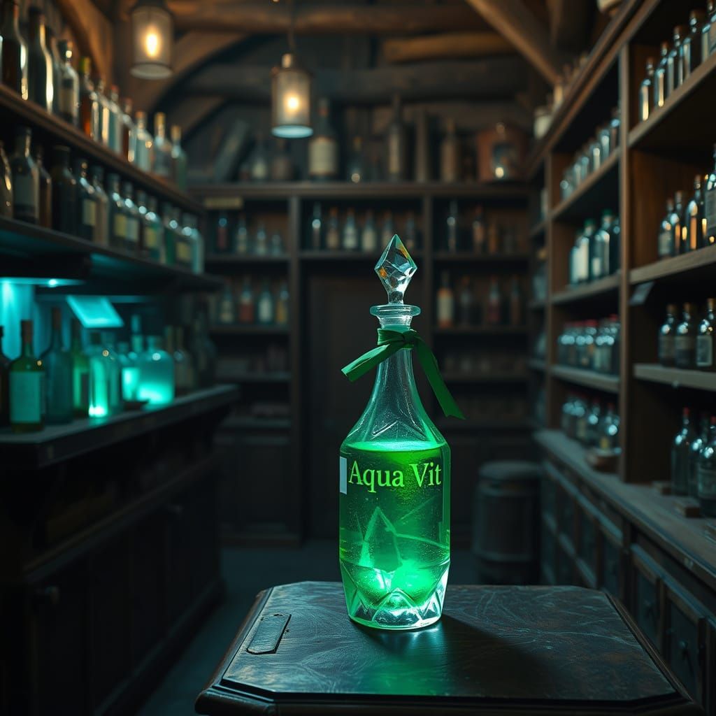 Mystical Medieval Pharmacy with Glowing Emerald Potion