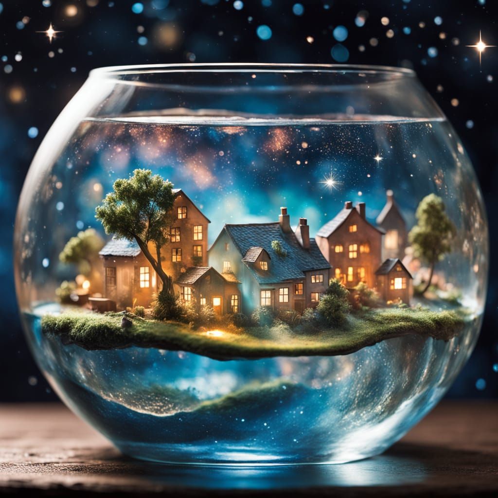 Surreal Miniature Landscape Inside a Glass of Water