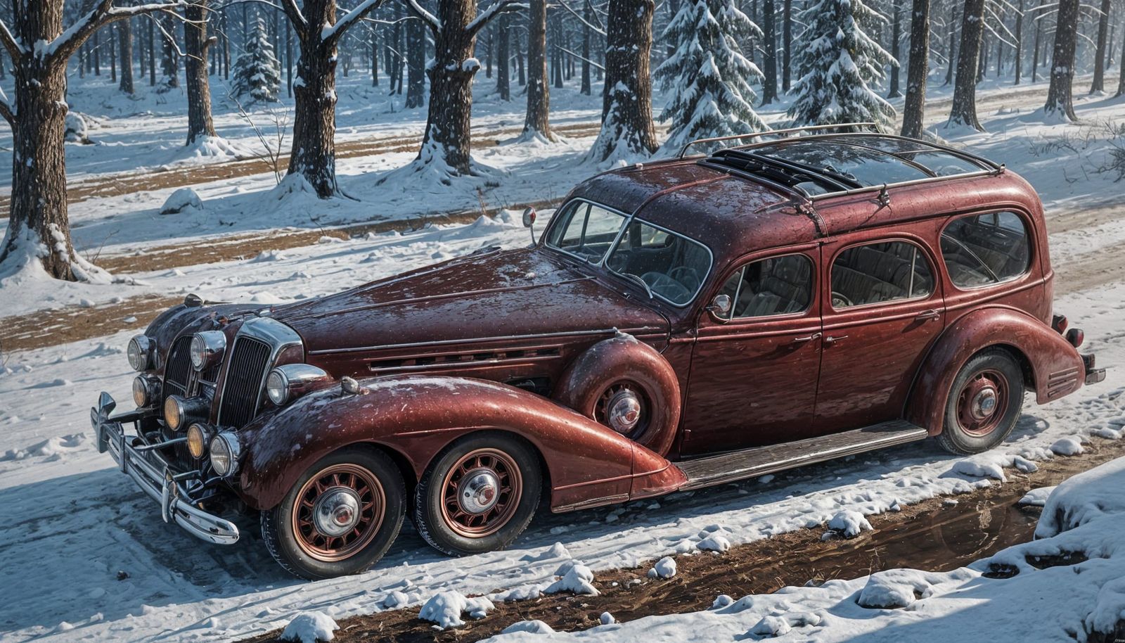 Luxurious 1940s Wagon Car in Dark Red Metallic