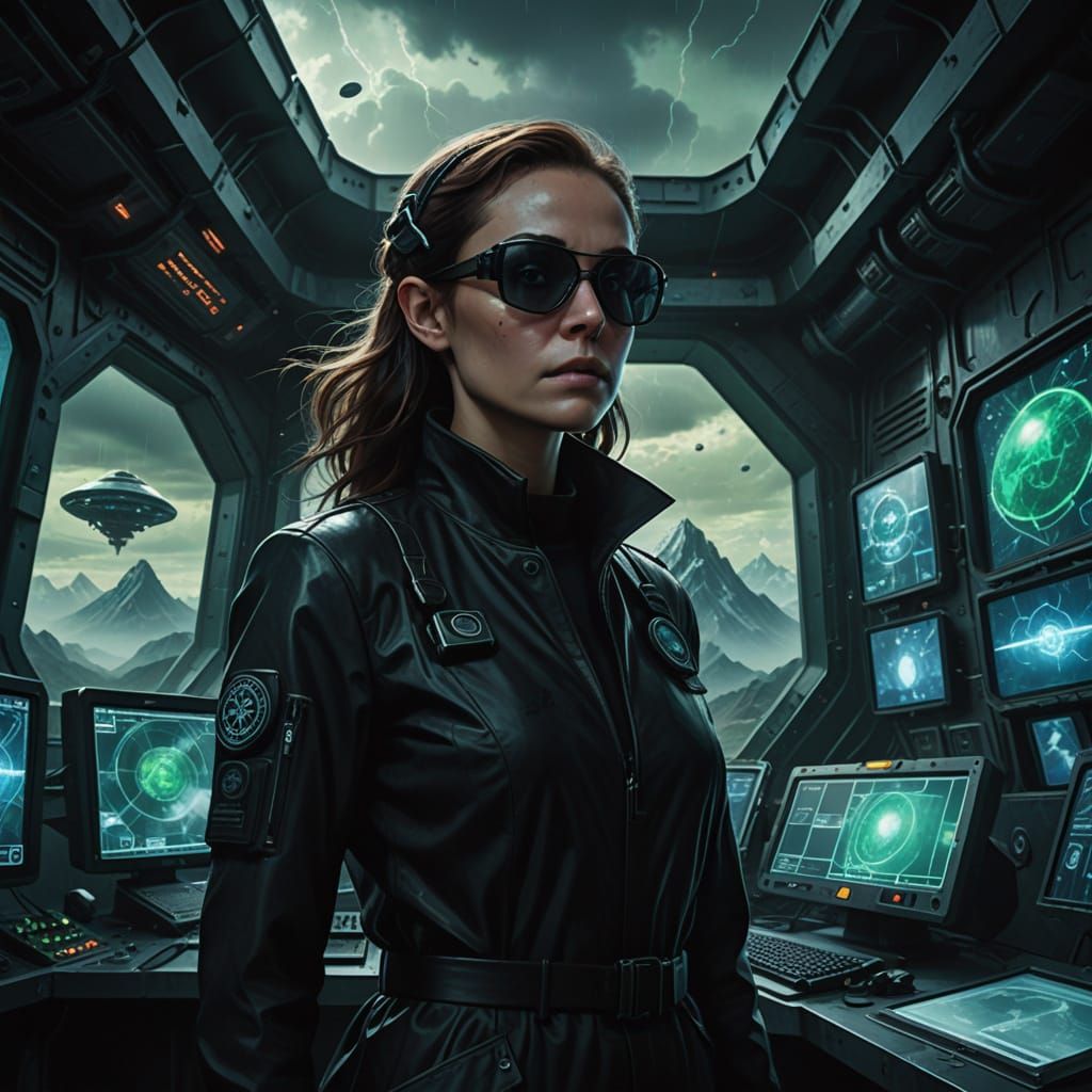 Woman in Black at High-Tech Spy Base