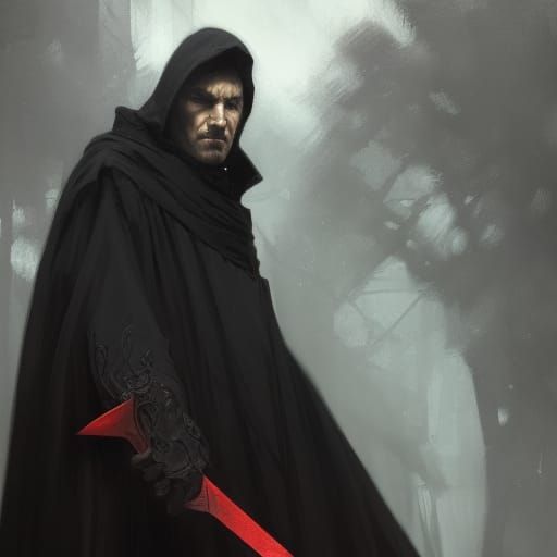 Cloaked Man with Knife: Hyperdetailed Portrait